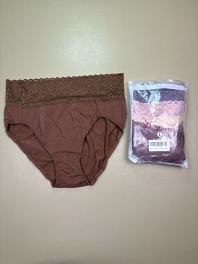 Wealurre Lace Panties 5 Pack L Brown High Waisted Cotton Brief NIP